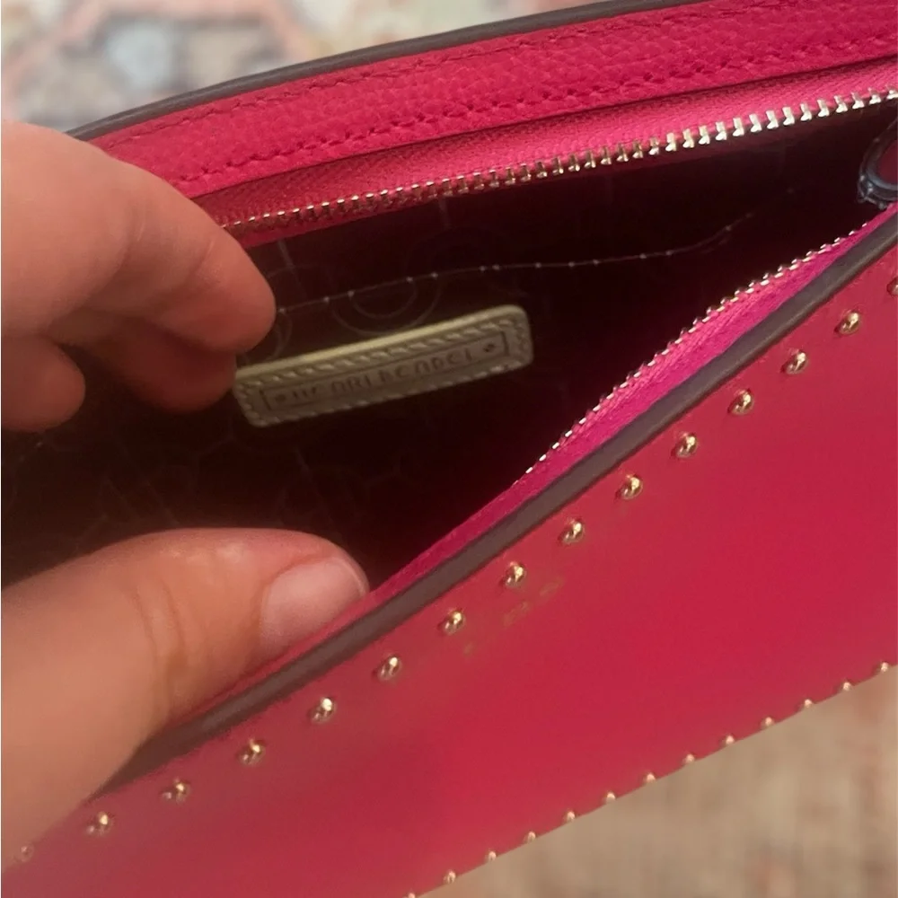 HENRI BENDEL NY Lipstick Pink Pebbled Leather Studded Cosmetic Pouch Clutch